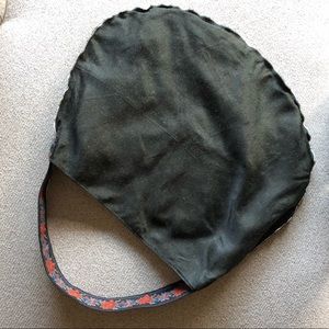 Large hobo tote bag with embroidery ribbon strap